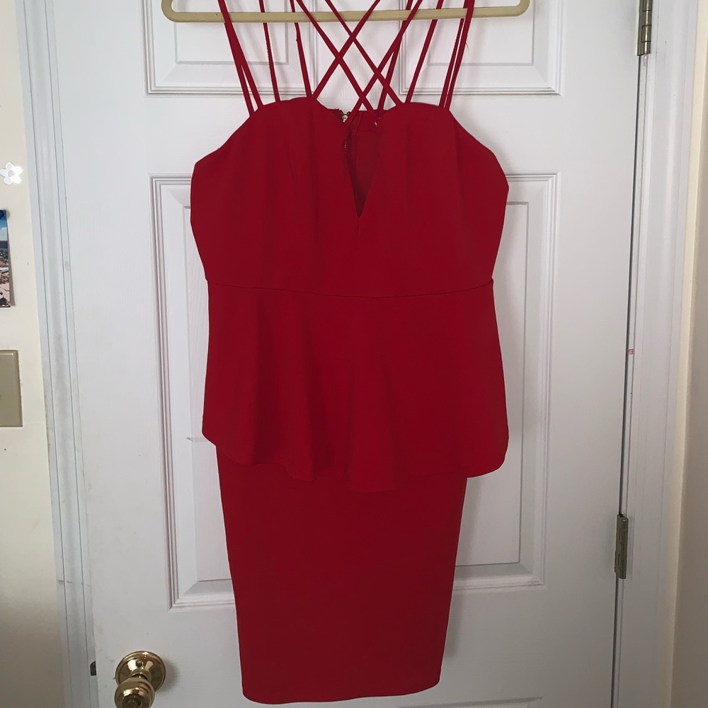 Red Peplum Dress with Cross-Straps